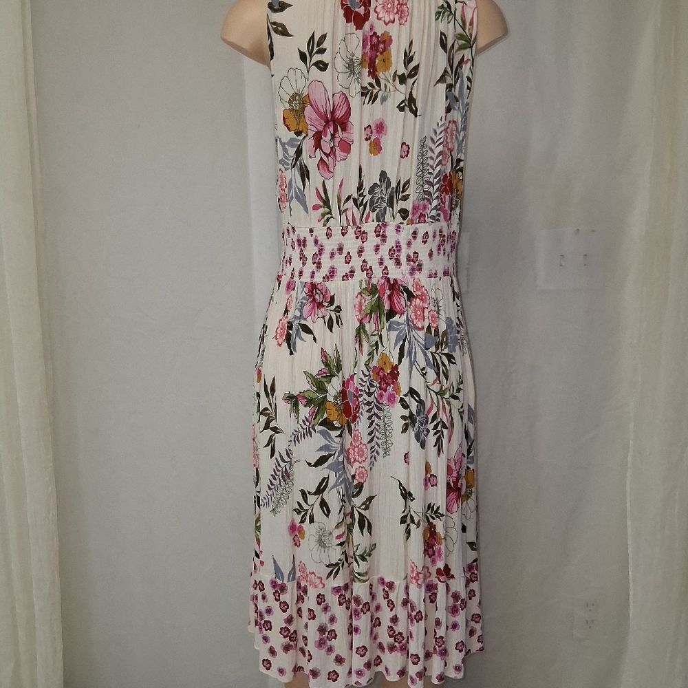 Bila Floral Midi Dress with Pink and Green Accents.summer Breeze Boho Sz L - Picture 9 of 16